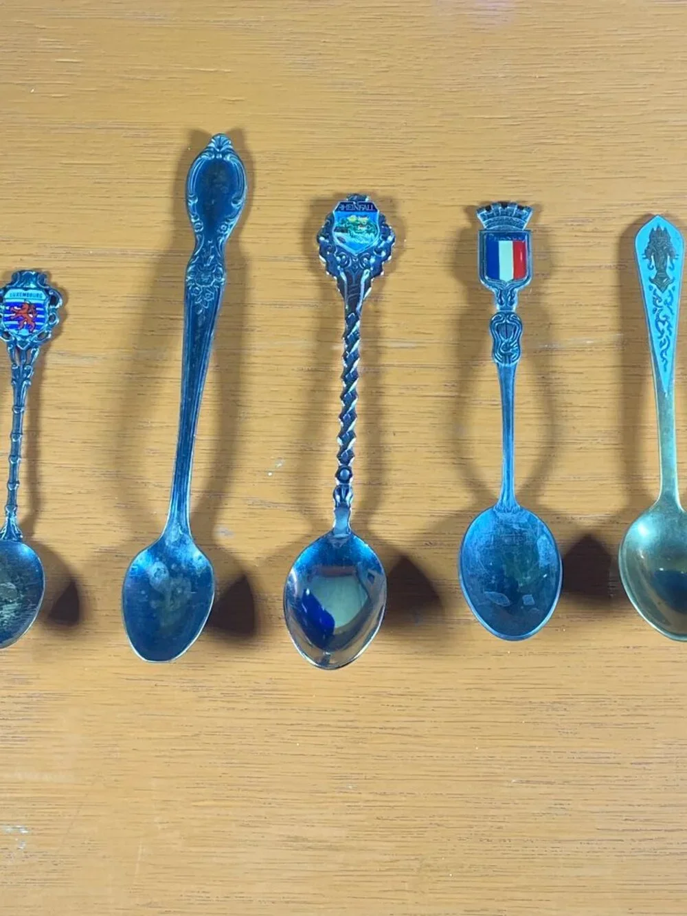 Vintage Collectible Mini Spoons Lot Of 5 Luxembourg Rheinfall France Enamel